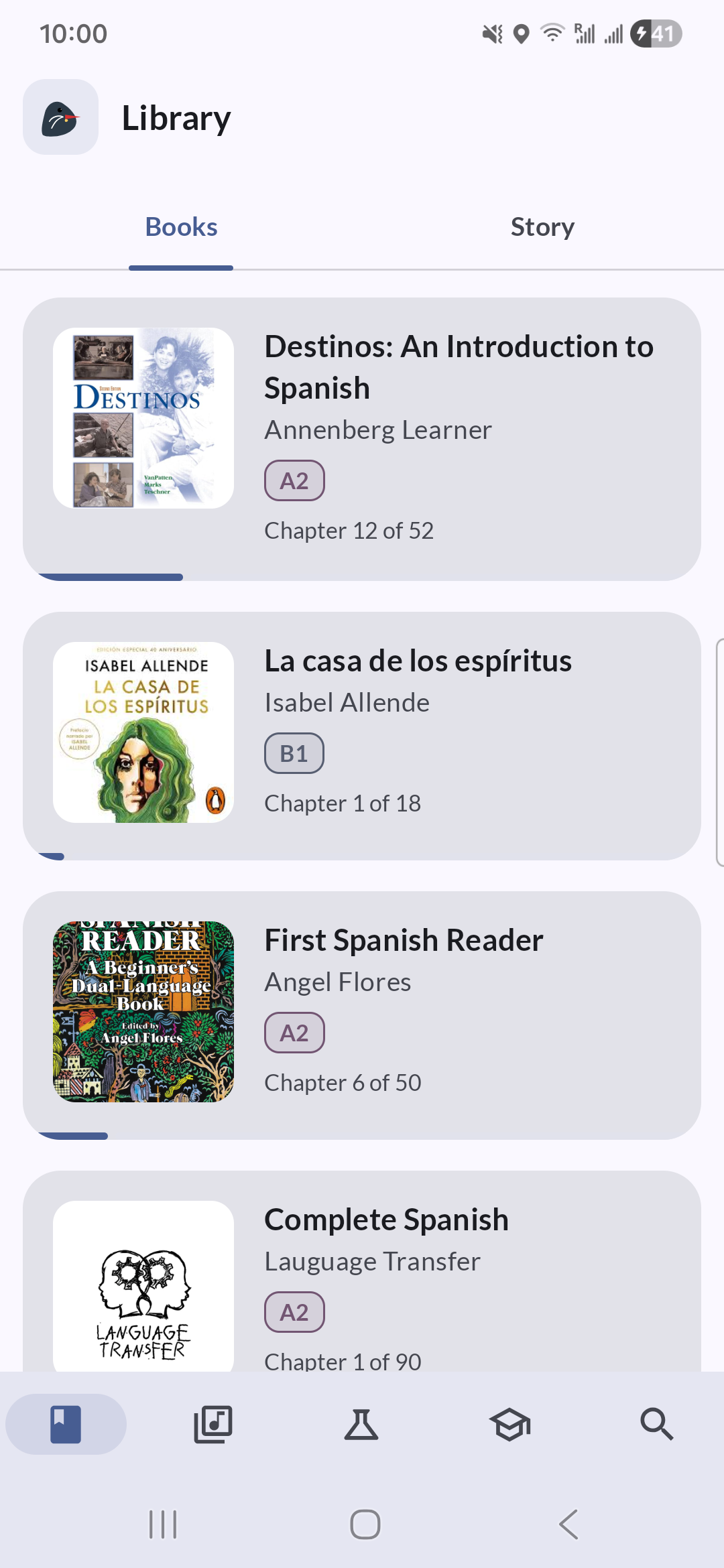 Library view showing curated books