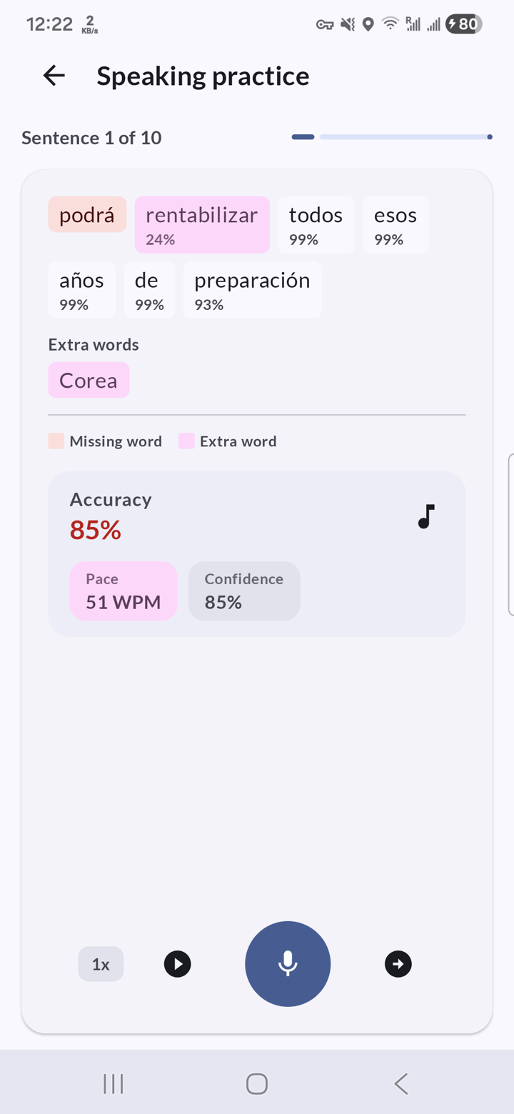 Speaking practice session with conversation prompts